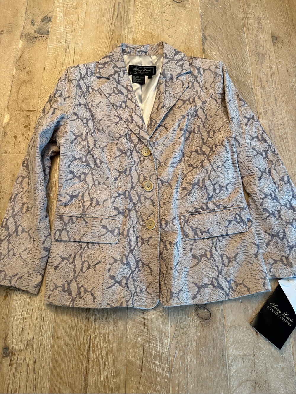 Vintage NWT Terry Lewis Leather Snake Skin Print Blazer S